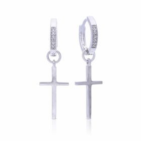 Diamonfire Pave Hoop Earrings with Cross Charm