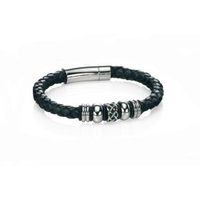 Fred Bennett Black Leather and Celtic Style Bead Bracelet