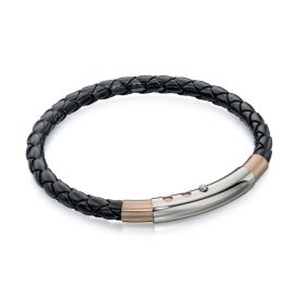 Fred Bennett Black Leather Bracelet with IP Detail