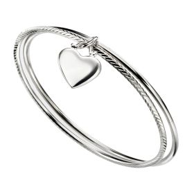 Diamond Cut Double Bangle with Heart Tag