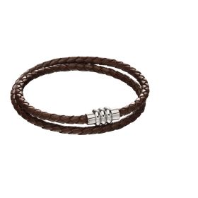 Fred Bennett Double Row Wrap-around Brown Leather Bracelet 