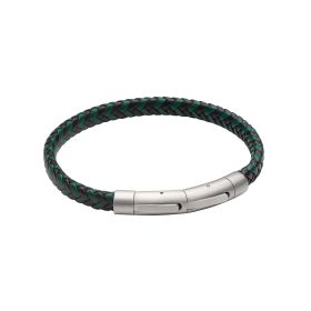 Fred Bennett Black and Forest Green Plaited Leather Bracelet