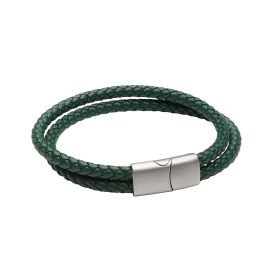 Fred Bennett Forest Green Leather Double Row Bracelet 