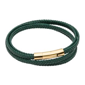 Fred Bennett Multi Row Plaited Green Recycled Leather Bracelet