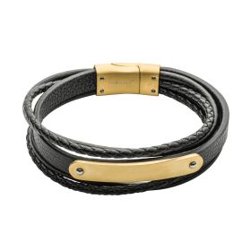 Fred Bennett Black Leather Bracelet with ID Bar