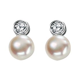 Fresh Water Pearl and Cubic Zirconia Earrings