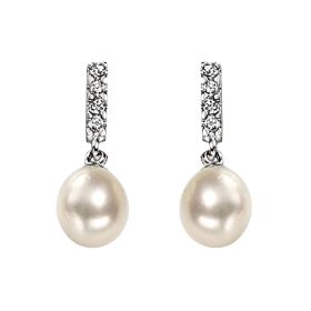 Freshwater Pearl and Cubic Zirconia Drop Earrings