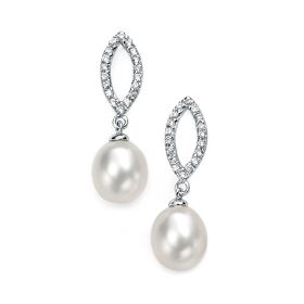 White Freshwater Pearl and Cubic Zirconia Earrings