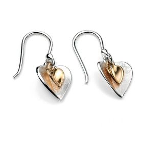 Double Heart Earrings with Yellow Gold Plated Small Heart