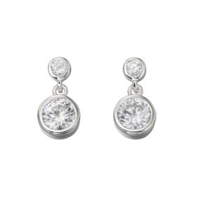 Round Double Drop Earrings with Cubic Zirconia