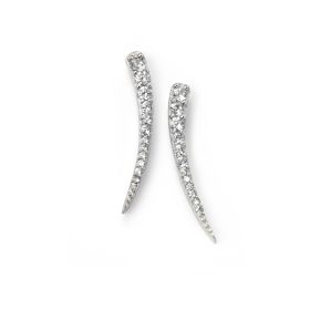 Rhodium Plated Curved Bar Earrings with Cubic Zirconia