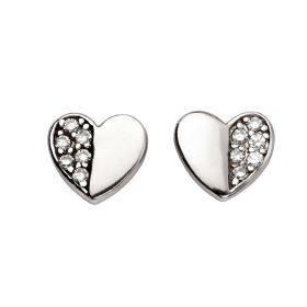 Half Pave Cubic Zirconia Heart Stud Earrings