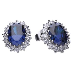 Diamonfire Blue Oval Stud Earrings with Surround