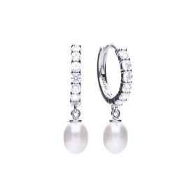 Diamonfire Pearl Drop Hoop Earrings with Pave Zirconia 