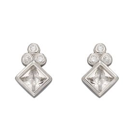 Diamond Shape Stud Earrings With CZ