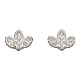 Lotus Flower Stud Earrings With CZ