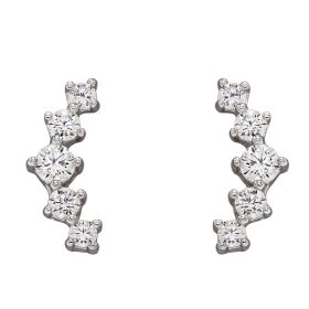 Curved Bar Stud Earrings with Graduated Cubic Zirconia Stones