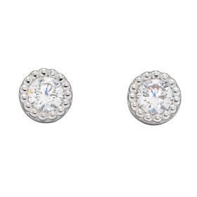 Millegrain Edge Round Stud Earrings with CZ