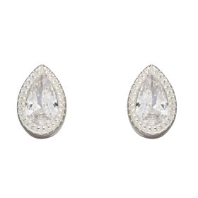 Millegrain Edge Teardrop Stud Earrings With Cubic Zirconia