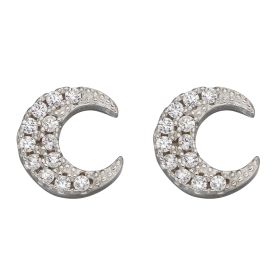 Crescent Moon Stud Earrings with Cubic Zirconia