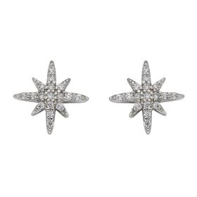 Pave Set Cubic Zirconia Starburst Stud Earrings