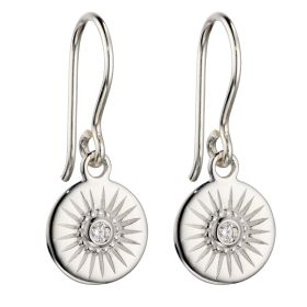 Diamond Cut Disc Drop Earrings with CZ