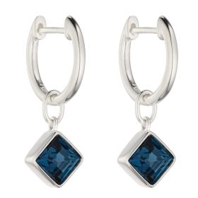 Square Kite Assembled Hoop Earrings with Montana Blue Crystal