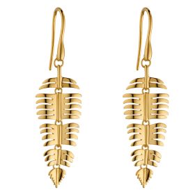 Yellow Gold Plated Palm Leaf Drop Earrings