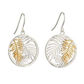 Round Palm Leaf Drop Earrings with Yellow Gold Plated Detail