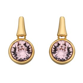 Yellow Gold Plated Pillar Round Drop Earrings with Amethyst Crystal