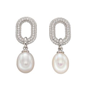 Fiorelli Oval Link Pearl Charm Earrings with Cubic Zirconia