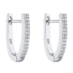 U Shaped Hinged Hoop Earrings with Cubic Zirconia