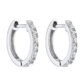 Hinged Hoop Earrings with Baguette and Round Cut Cubic Zirconia 15mm