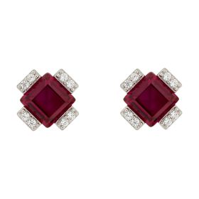 Square Ruby Red Crystal and CZ Stud Earrings