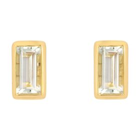 Rectangle Green Amethyst Stud Earrings with Yellow Gold Plating