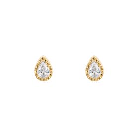 Teardrop Stud Earrings with Yellow Gold Plating and CZ