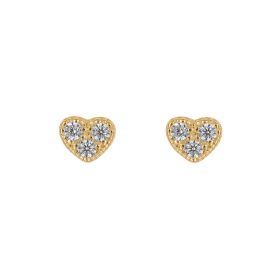 Heart Stud Earrings with Yellow Gold Plating and CZ