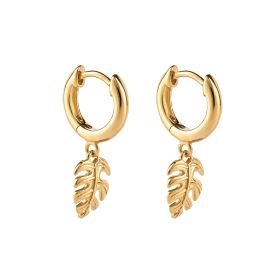 Hoop Earrings with Palm Leaf Charm and Yellow Gold Plating