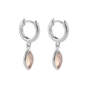 Hoop Earrings with Marquise Pink Chalcedony Charm