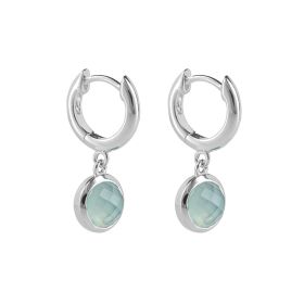 Hoop Earrings with Round Blue Chalcedony Charm