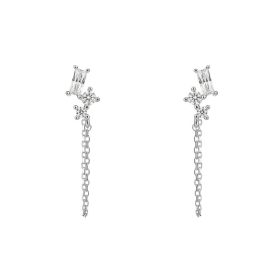 Diamonfire Baguette Zirconia Chain Stud Earrings 