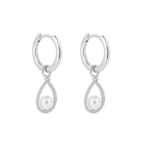 Diamonfire Pave Set Assembled Hoop Earrings with Shell Pearl 