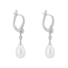 Diamonfire Shell Pearl Drop Lever Hook Earrings