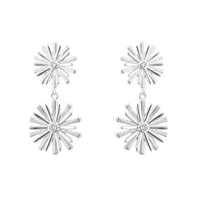 Stylised Double Flower Drop Earrings with Cubic Zirconia