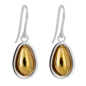 Organic Drop Earrings with Yellow Gold Plated Spinning Inlay