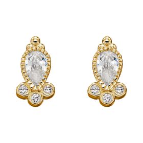 Millegrain Edge Teardrop Earrings with CZ and Yellow Gold Plating