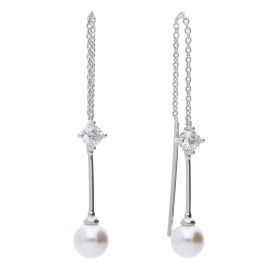 Diamonfire Pull Through Chain Drop Earrings with Shell Pearl and Diamonfire Zirconia 