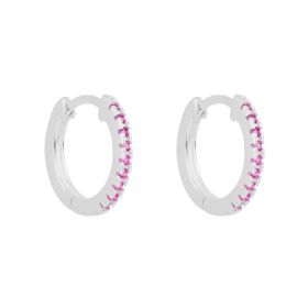 Thin Hoop Earrings with Pink Crystal