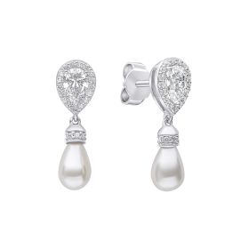 Diamonfire Teardrop Zirconia Earrings with Shell Pearl Drop