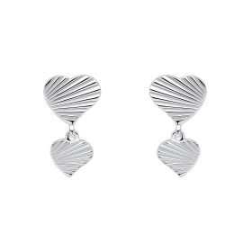 Diamond Cut Double Heart Drop Earrings